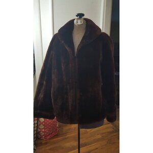Vintage wool real shearling jacket. Cinnamon brown satin lining. Medium.